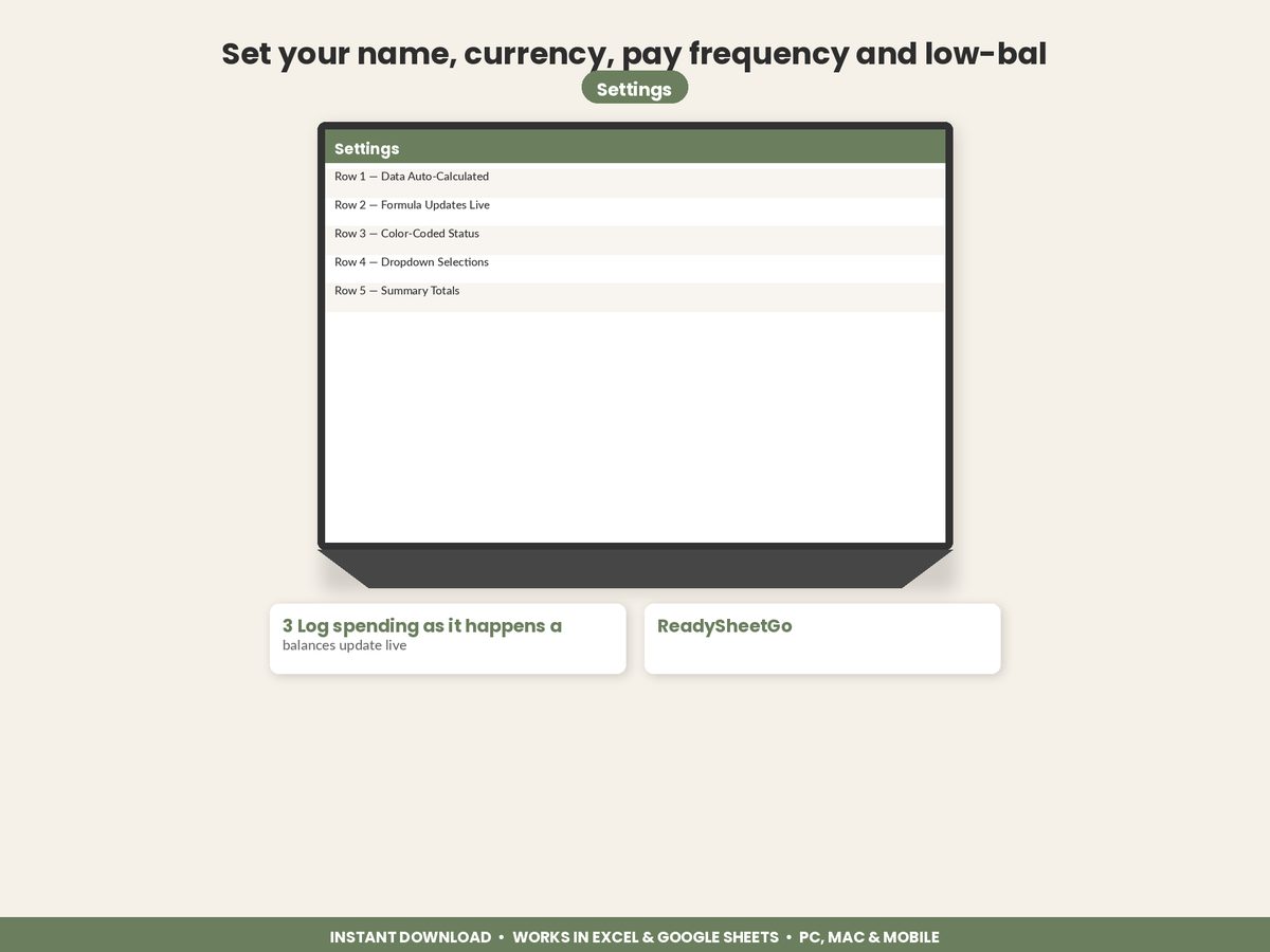Cash Stuffing Envelope Tracker spreadsheet - feature detail
