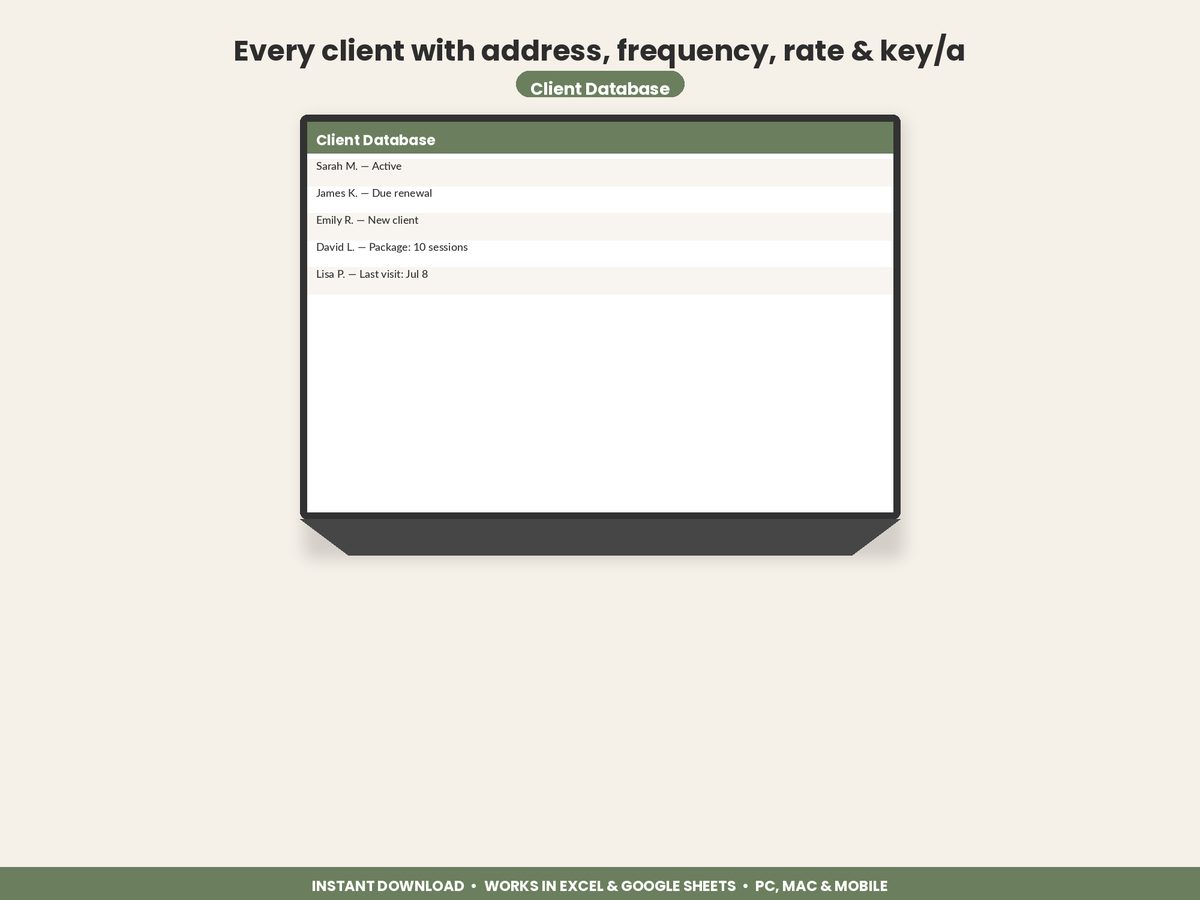 Cleaning Business Tracker spreadsheet - feature detail