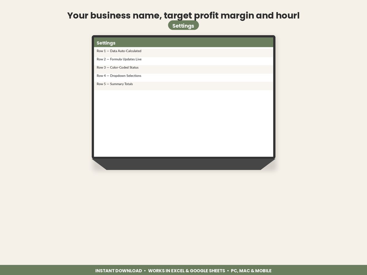 Home Bakery Pricing Calculator spreadsheet - feature detail