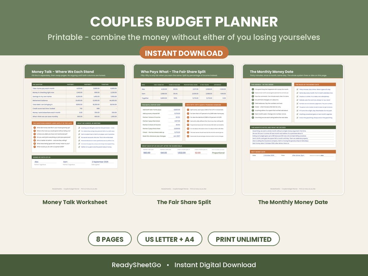 Couples Budget spreadsheet template - overview