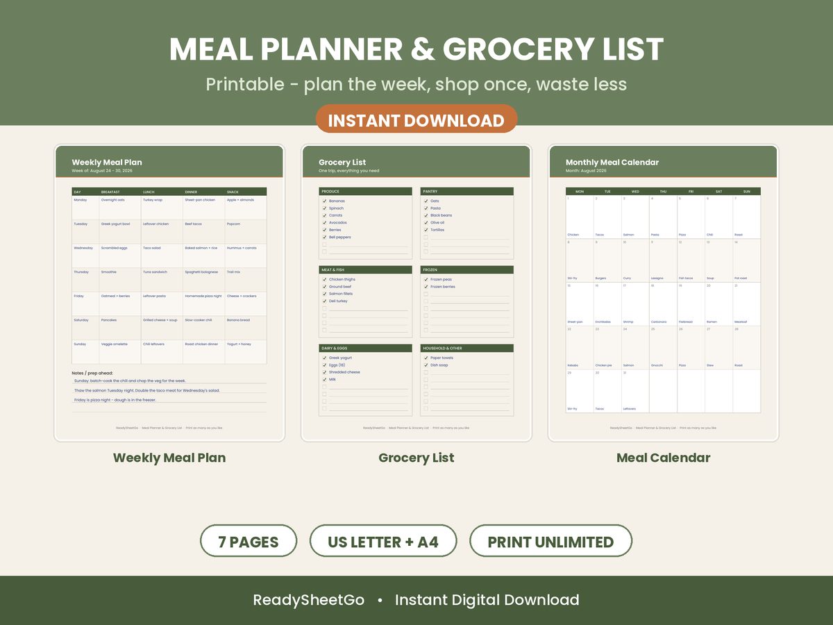 Meal Grocery spreadsheet template - overview