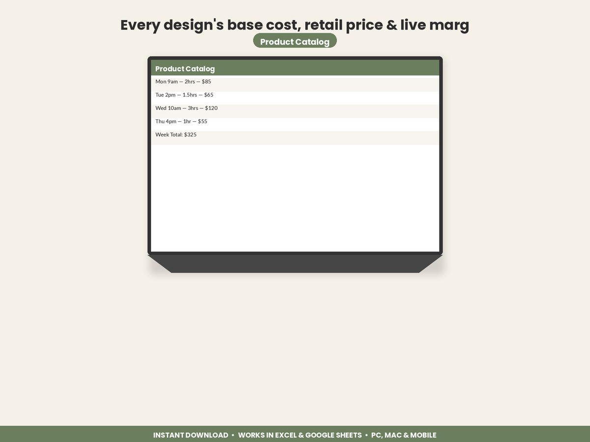 Pod Profit Tracker spreadsheet - feature detail