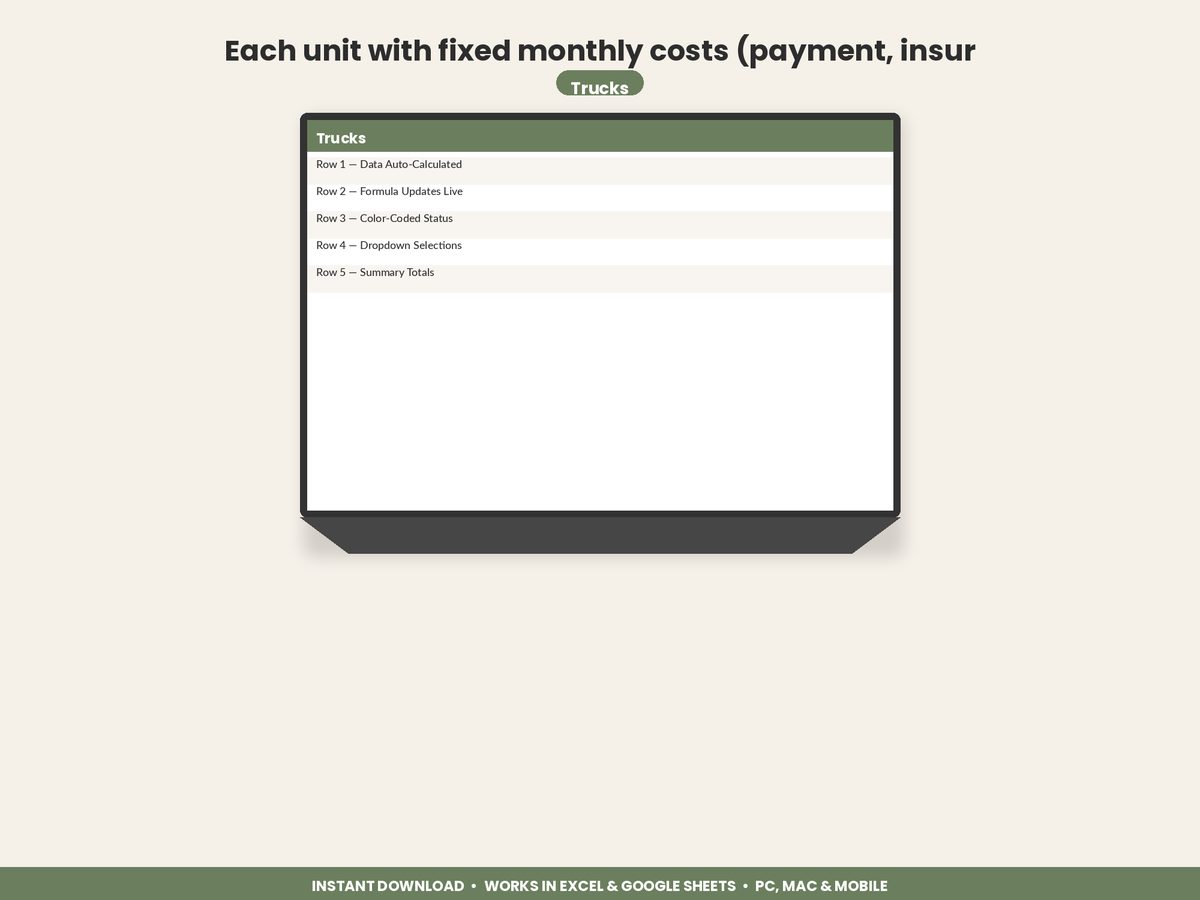 Trucking Owner Operator Tracker spreadsheet - feature detail