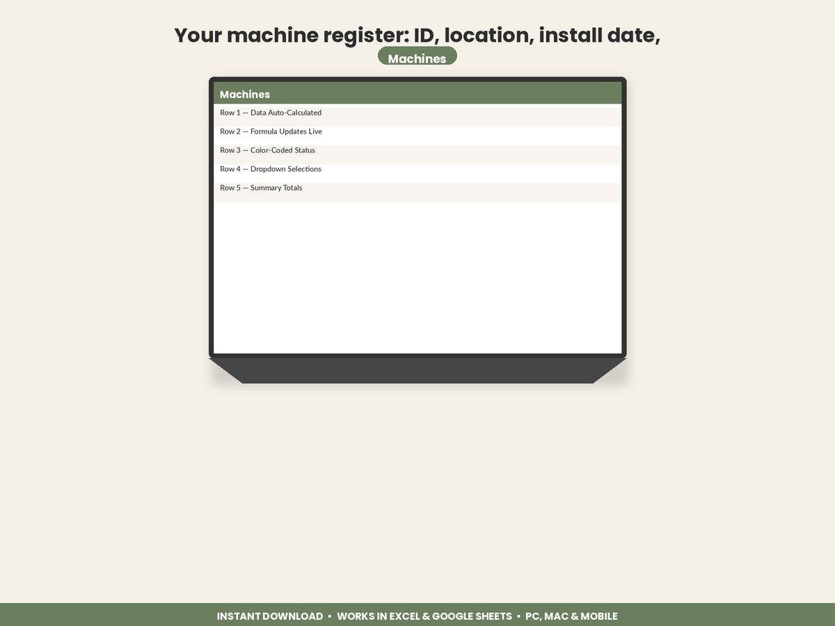 Vending Machine Business Tracker spreadsheet - feature detail