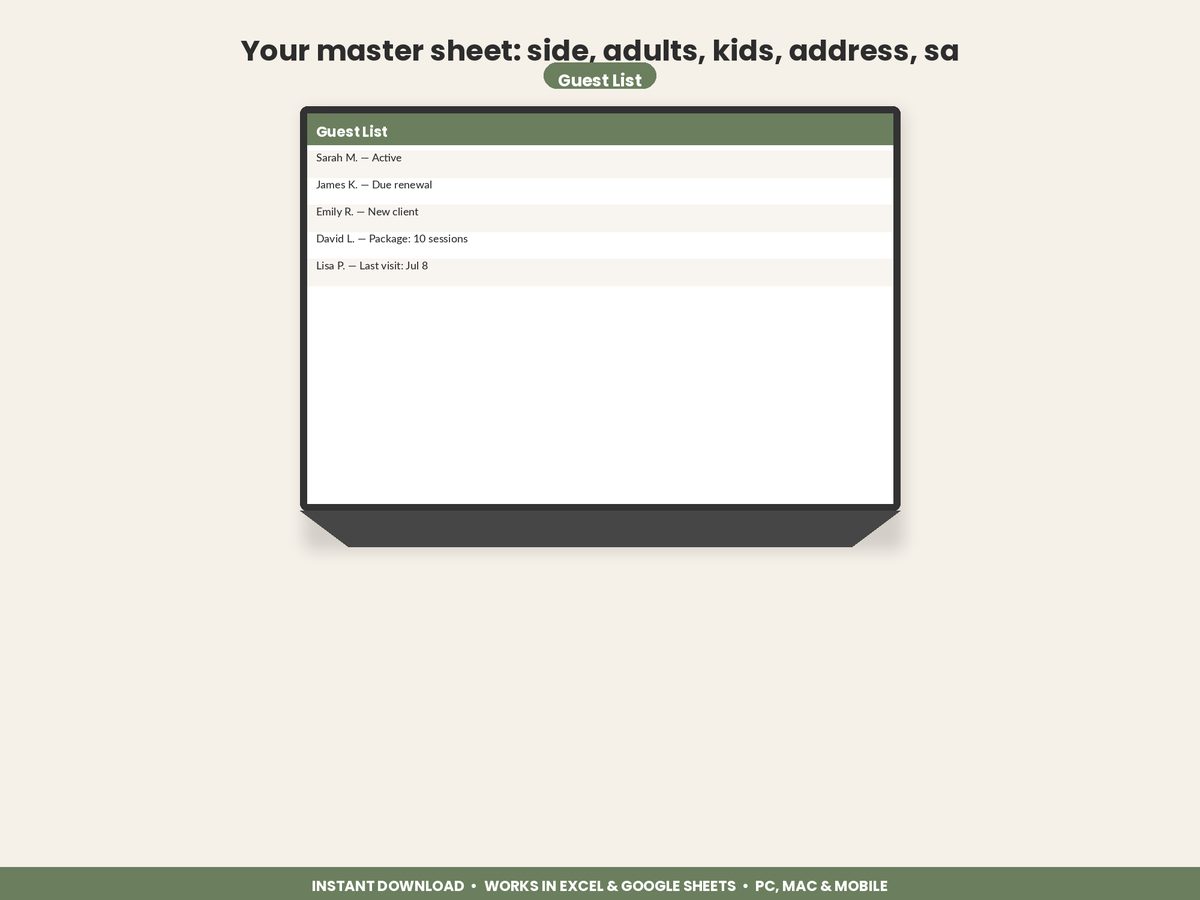 Wedding Guest Seating Manager spreadsheet - feature detail