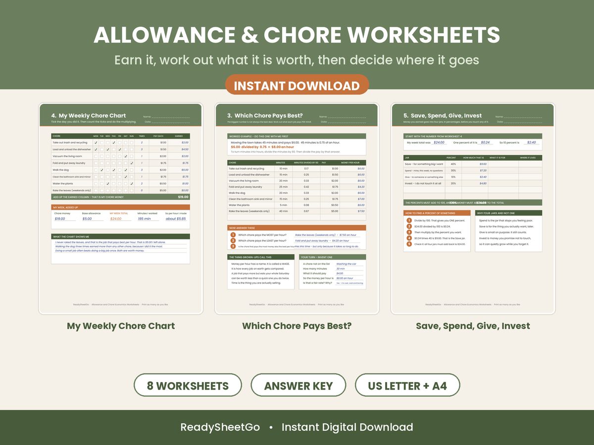 Allowance Chores spreadsheet template - overview