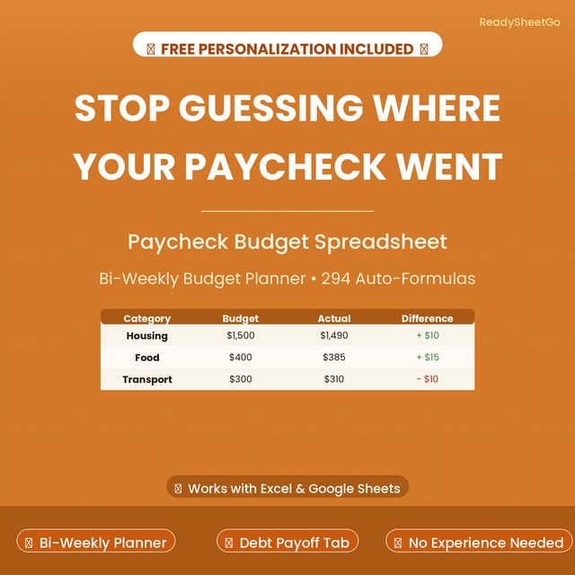 Budget by Paycheck spreadsheet template for Excel and Google Sheets