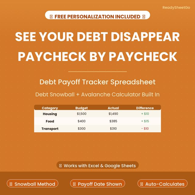 Debt-Free Blueprint debt payoff spreadsheet with snowball and avalanche calculator