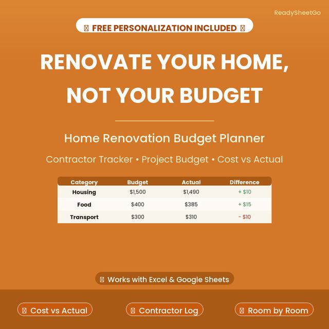 Home renovation budget planner spreadsheet template