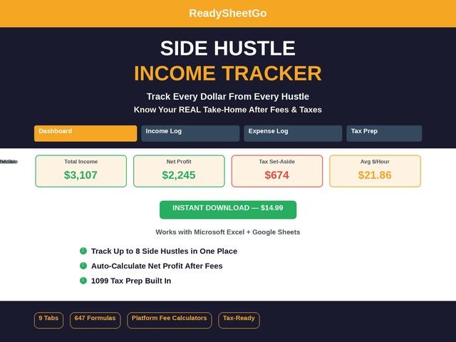 Side hustle income tracker spreadsheet for freelancers